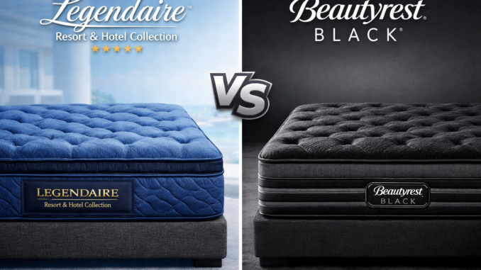 Blue Legendaire Resort & Hotel Collection commercial-grade mattress compared side-by-side with Beautyrest Black luxury mattress
